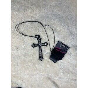 NWT Torrid Black Goth Alternative Cross Necklace W/ Rhinestones